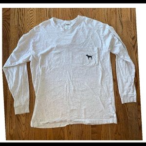 PINK Gray Long Sleeve Logo Shirt Size Medium